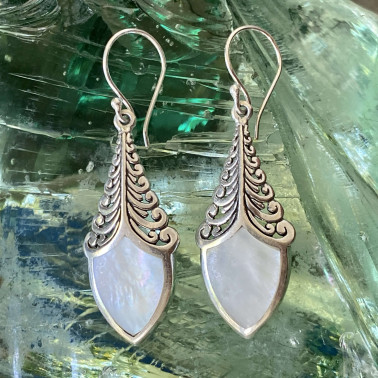 ER 14886 MP-Handmade Unique 925 Bali Silver Filigree Earrings with Mother Of Pearl